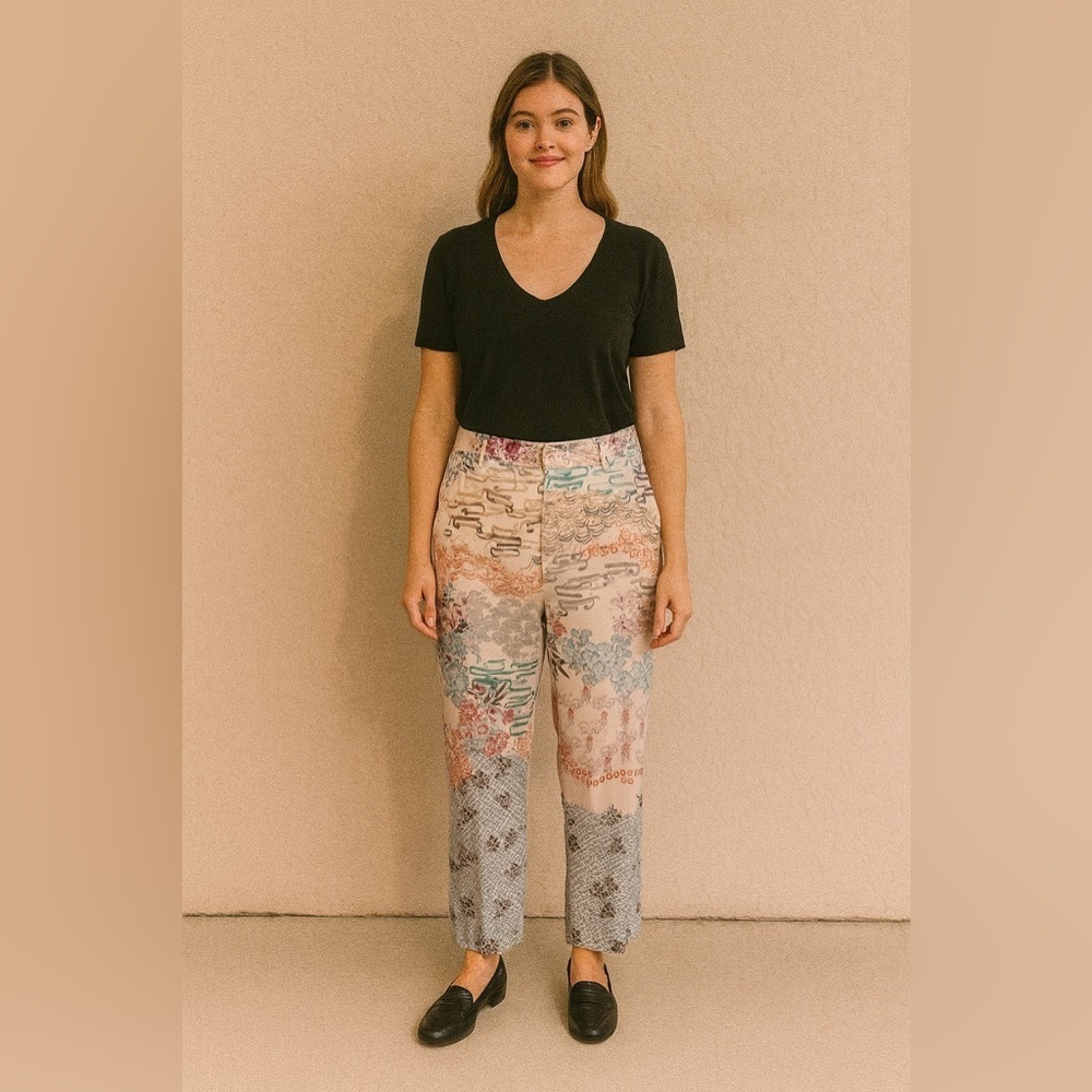 ZARA Basic Glen High-Waisted Wide Leg Pants Sz Large Multicolor Patterned Pants